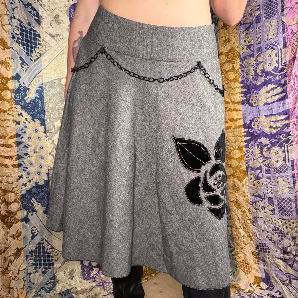 Wool Blend Steam Punk Velvet Floral Goth Fairy A-Line Knee Length Skirt Size M